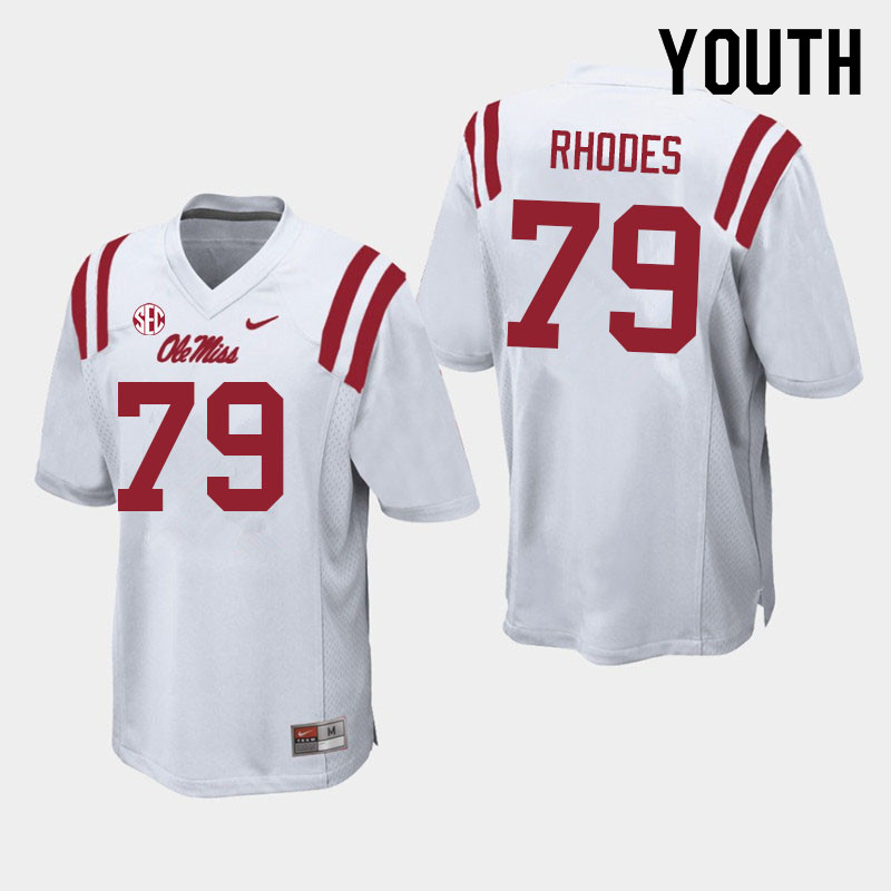 Youth #79 Jordan Rhodes Ole Miss Rebels College Football Jerseys Sale-White